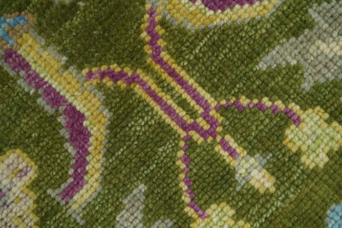 Custom Made Green, Beige and Purple Hand Knotted Traditional Oushak wool area rug - The Rug Decor
