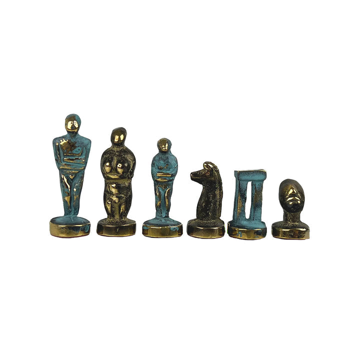 CYCLADIC ART | Solid Brass Chess Pieces | Blue & Bronze | King 5cm | F22B