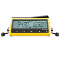 DGT Echo chess clock in yellow with digital display and earphones for visually impaired players