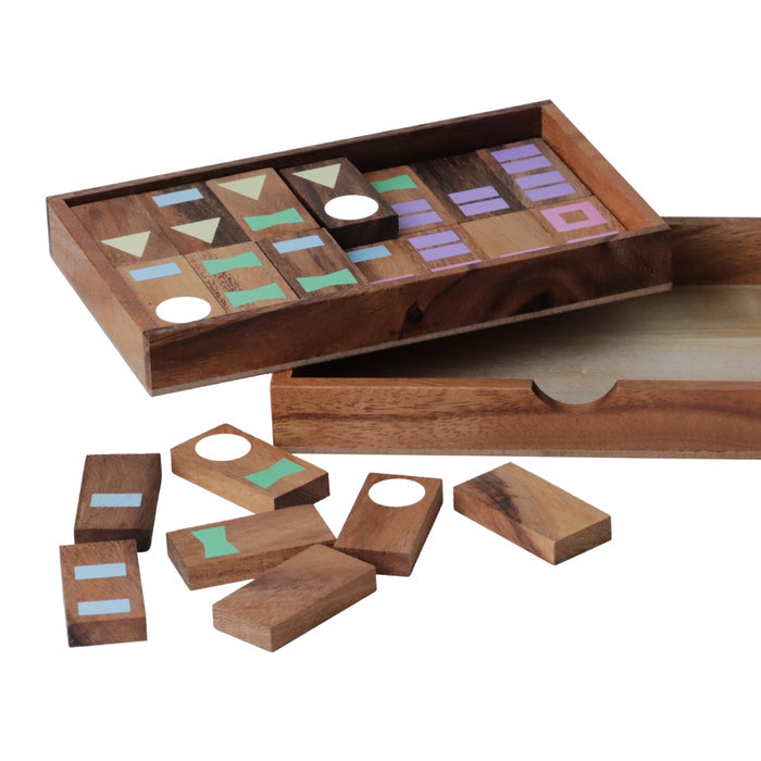 DOMINOES with Geometric Shapes | Monkeypod Wood | incl Box