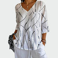 Elegant Blouse Polka-dot and Lines Black