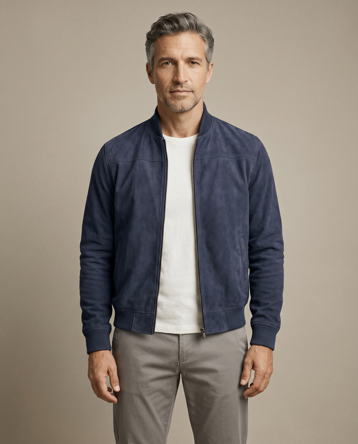 Elegant suede jacket on model