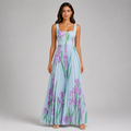 Elena | Belted Floral Pleated Maxi Dress