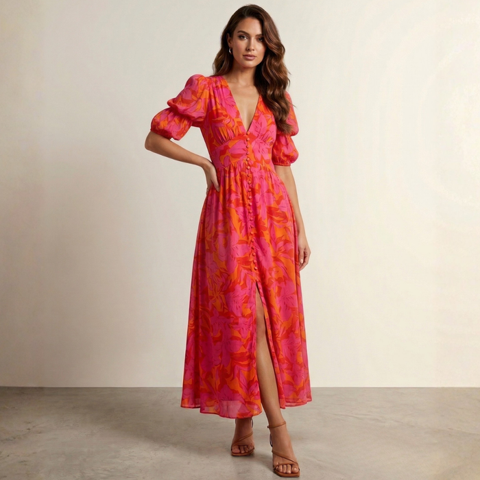 Elena | With Neckline Deep Maxi Dress