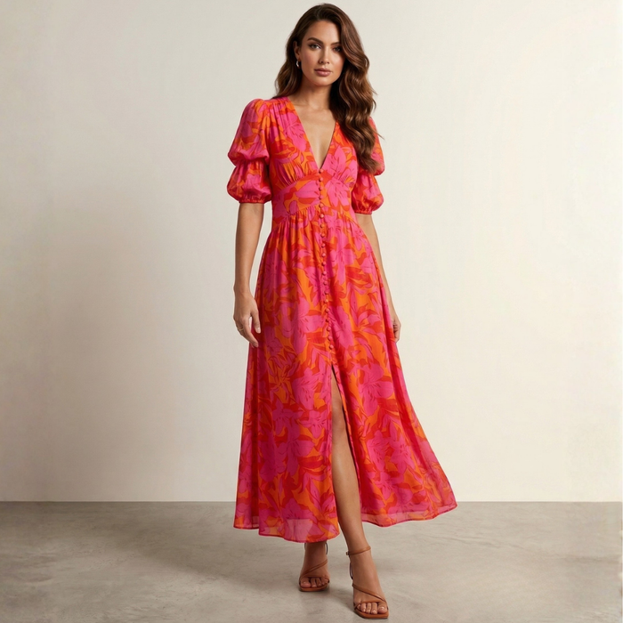 Elena | With Neckline Deep Maxi Dress
