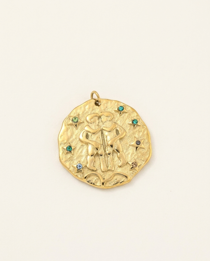 Gemini zodiac pendant in gold-plated stainless steel