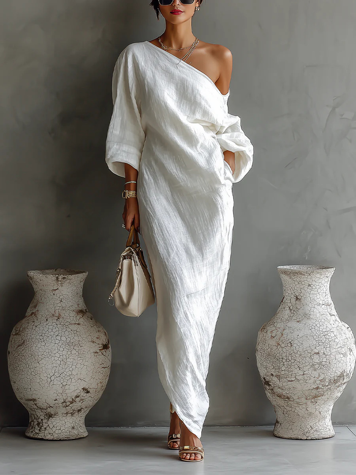 Elixabete | White Asymmetric One-shoulder Maxi Dress