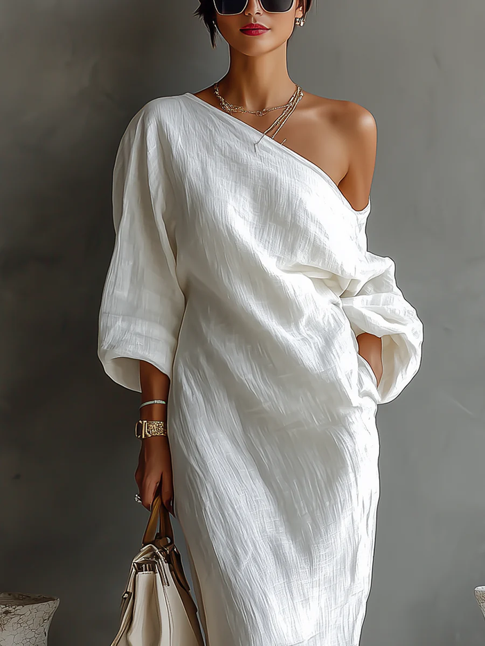 Elixabete | White Asymmetric One-shoulder Maxi Dress