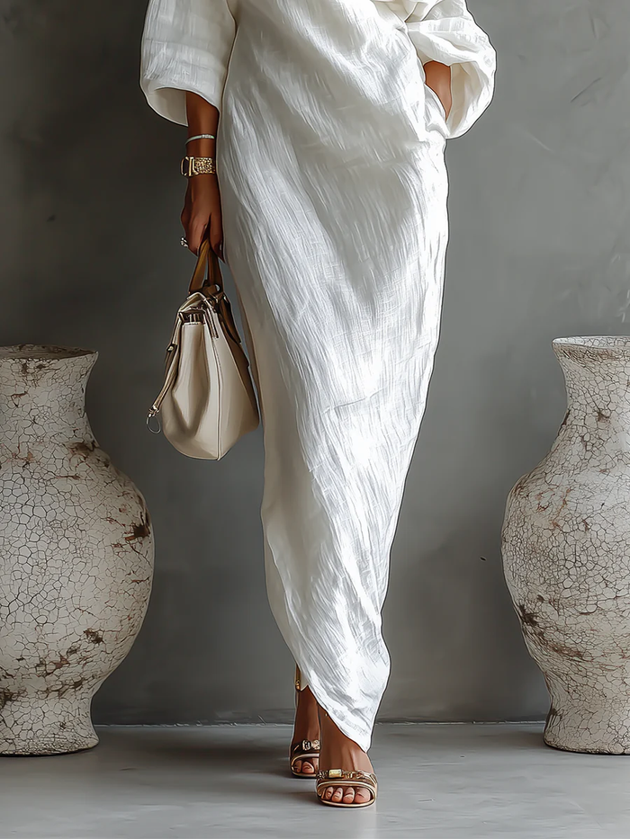 Elixabete | White Asymmetric One-shoulder Maxi Dress