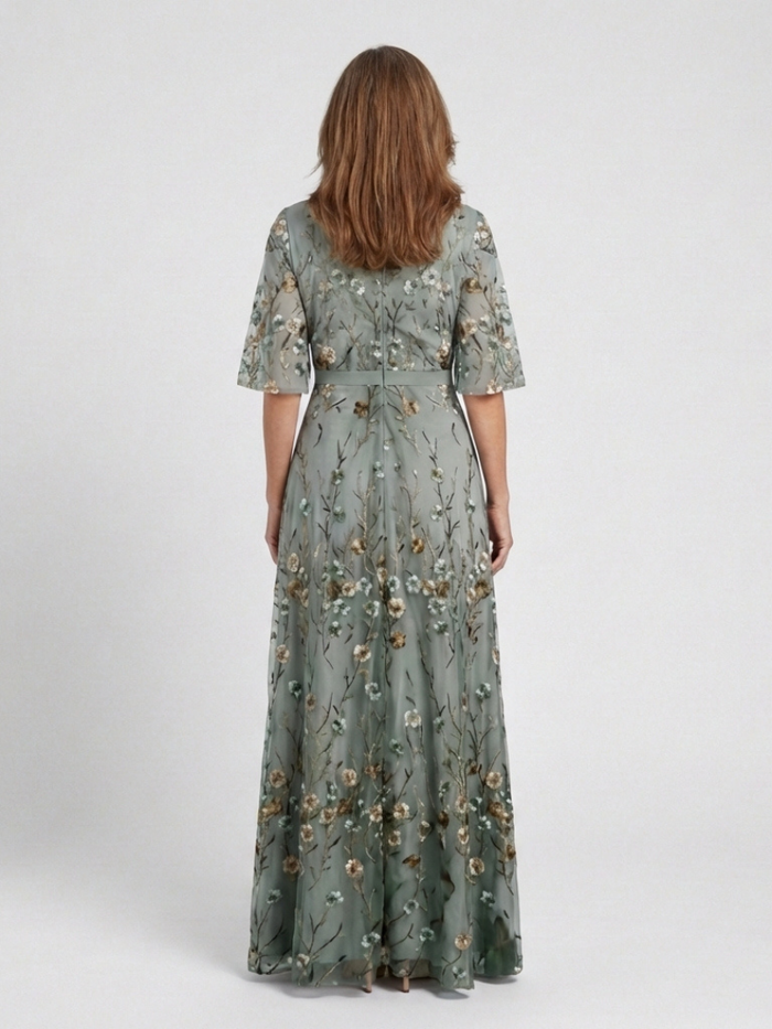 Elodie | Embroidered with V-Neck Maxi Dress