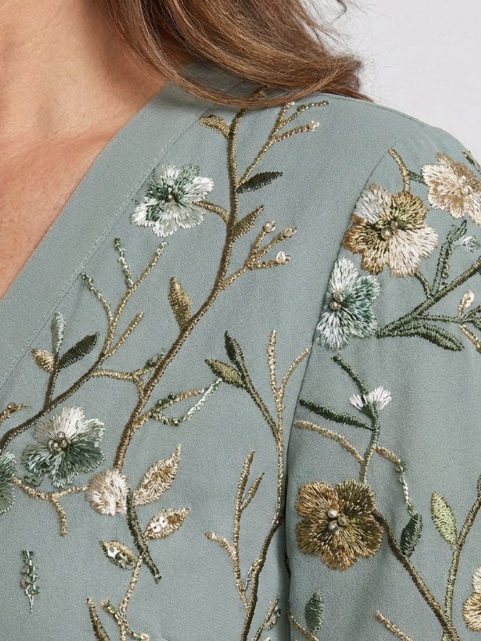 Elodie | Embroidered with V-Neck Maxi Dress