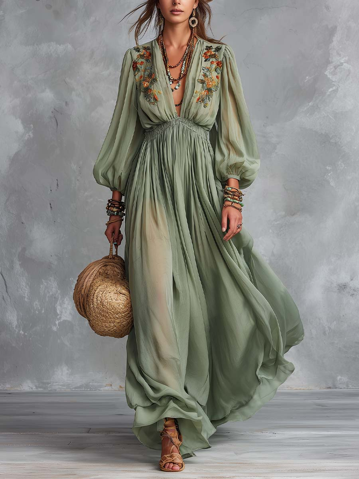 Elodine | Bohemian with Floral Print Maxi Dress