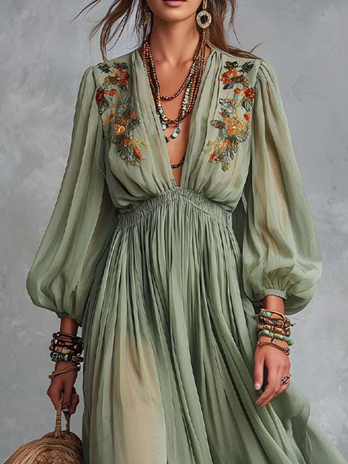 Elodine | Bohemian with Floral Print Maxi Dress