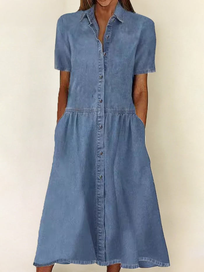 Elsa - Short-Sleeve Denim Dress