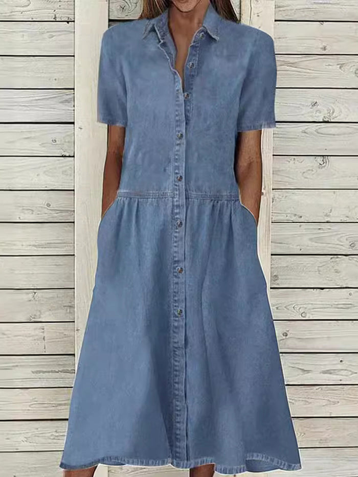 Elsa - Short-Sleeve Denim Dress