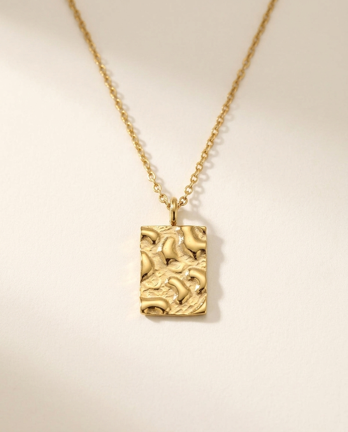 Square hammered gold-plated disc necklace
