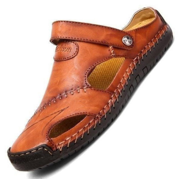 Embossed Leather Closed-Toe Sandals