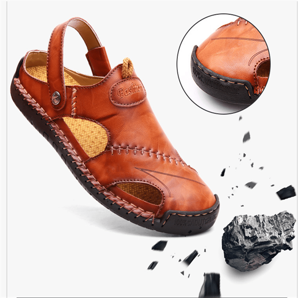 Embossed Leather Closed-Toe Sandals