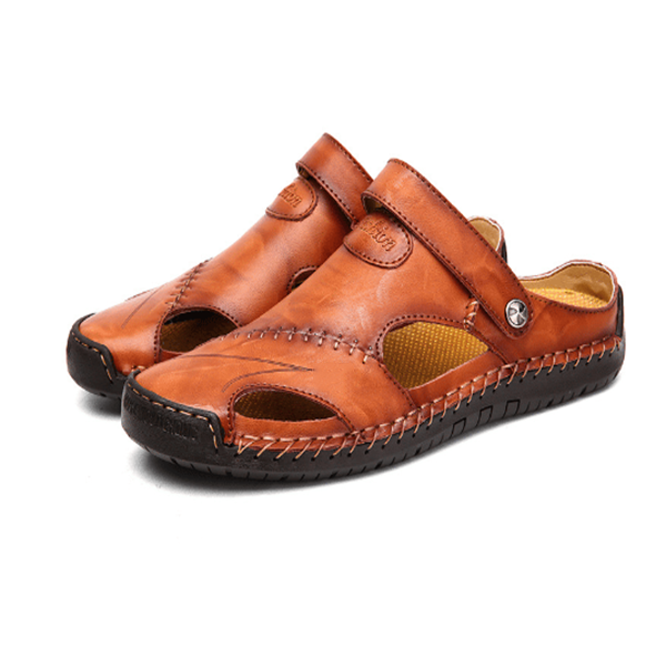 Embossed Leather Closed-Toe Sandals