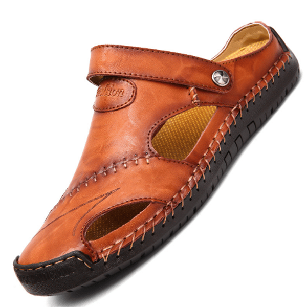 Embossed Leather Closed-Toe Sandals