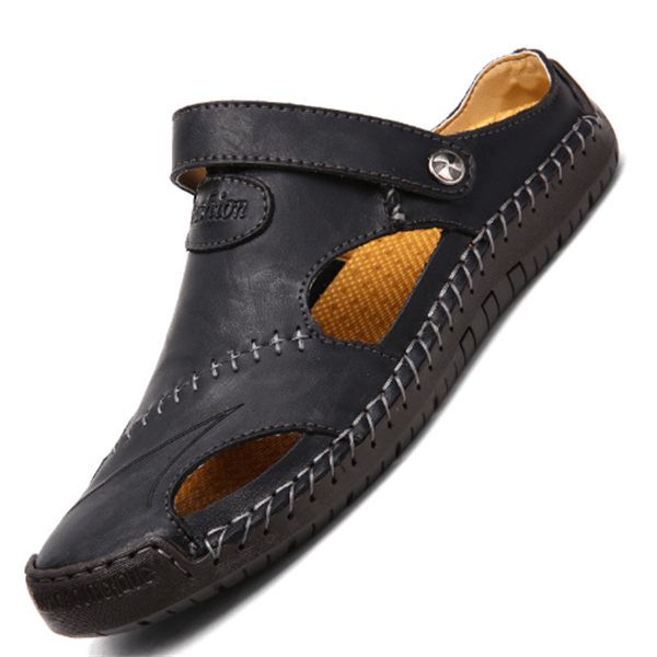 Embossed Leather Closed-Toe Sandals