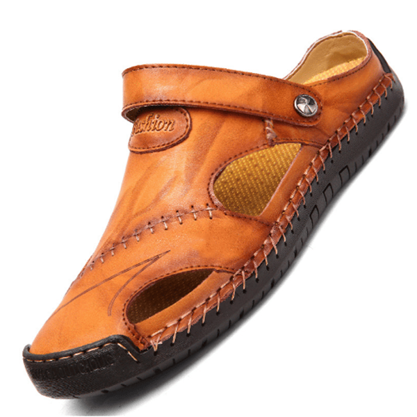 Embossed Leather Closed-Toe Sandals