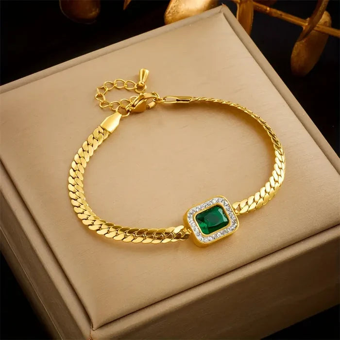 Emilia | Gold-Plated Emerald Bracelets