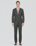 English Laundry Mens Gray With Green Plaid Slim Fit Peak Lapel 2 Button Stretch Suit