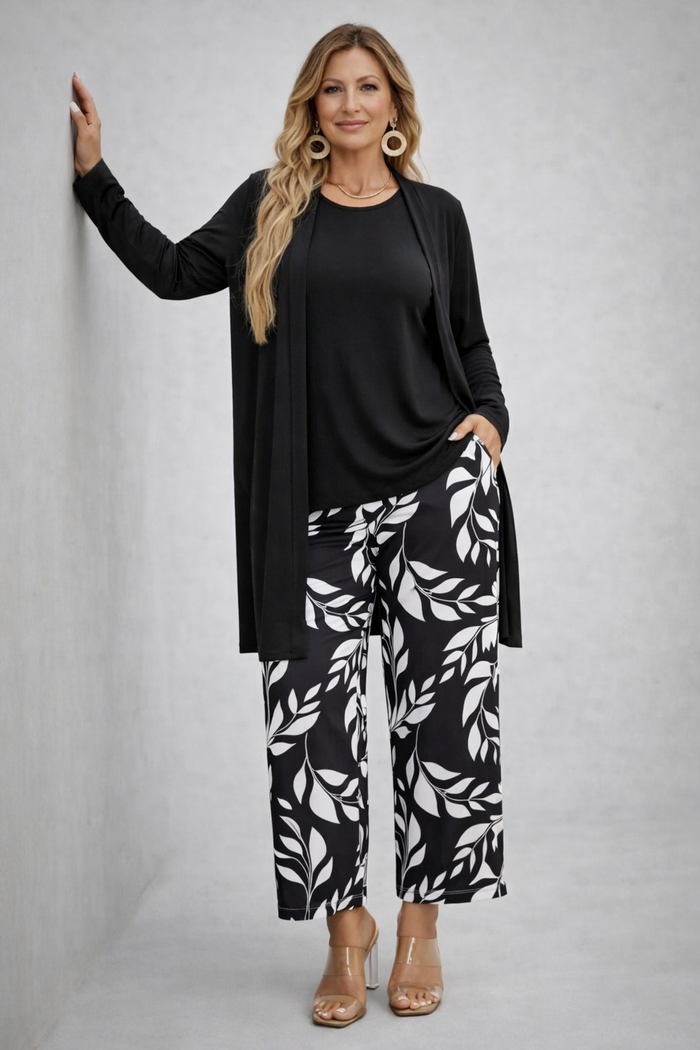 Eponine | Monochrome Leaf-Print Three-Piece Set