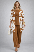 Esmeray | Caramel Leaf-Print Three-Piece Set