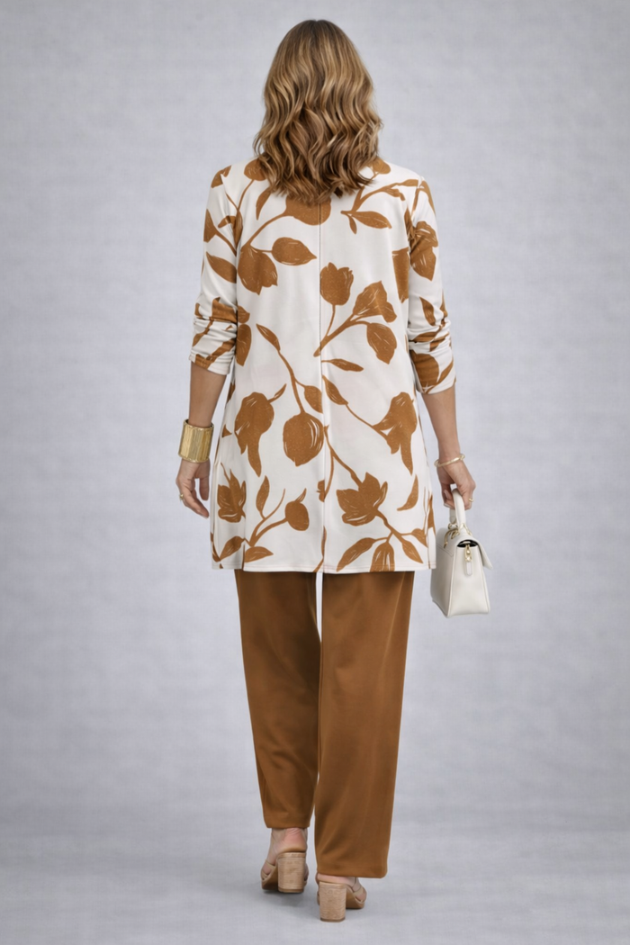 Esmeray | Caramel Leaf-Print Three-Piece Set