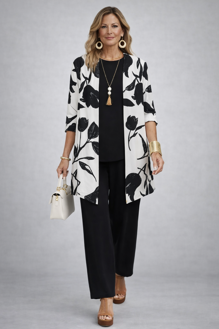 Etheline | Monochrome Floral Three-Piece Set