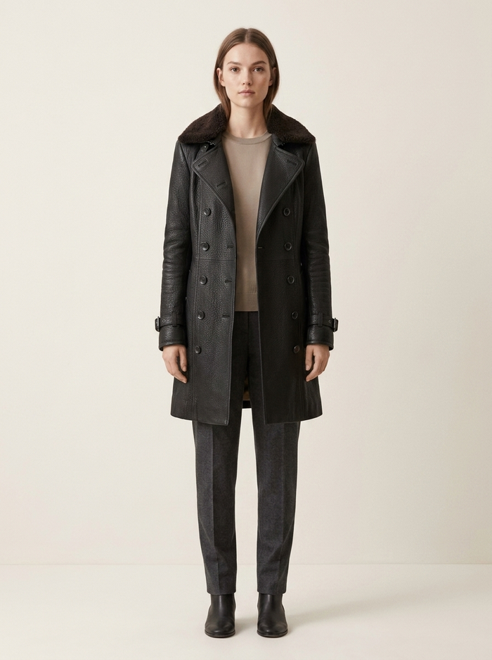 Evelyn Coat Leather 3/4 - editorial hero