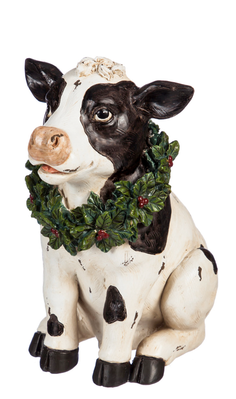 Evergreen - Cow with Wreath Tabletop Decor