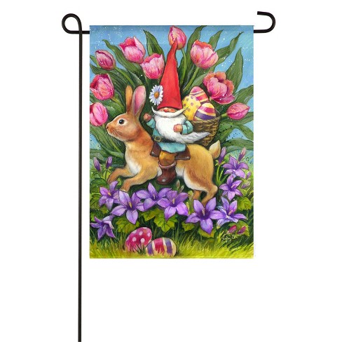 Evergreen- Easter bunny gnome ride garden flag