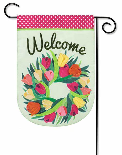Evergreen- Spring Tulip Wreath Garden Flag