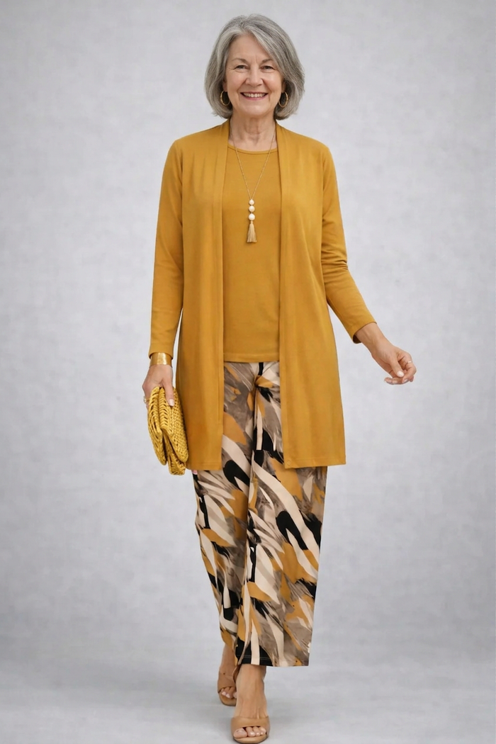 Faelina | Ochre Abstract Print Three-Piece Set