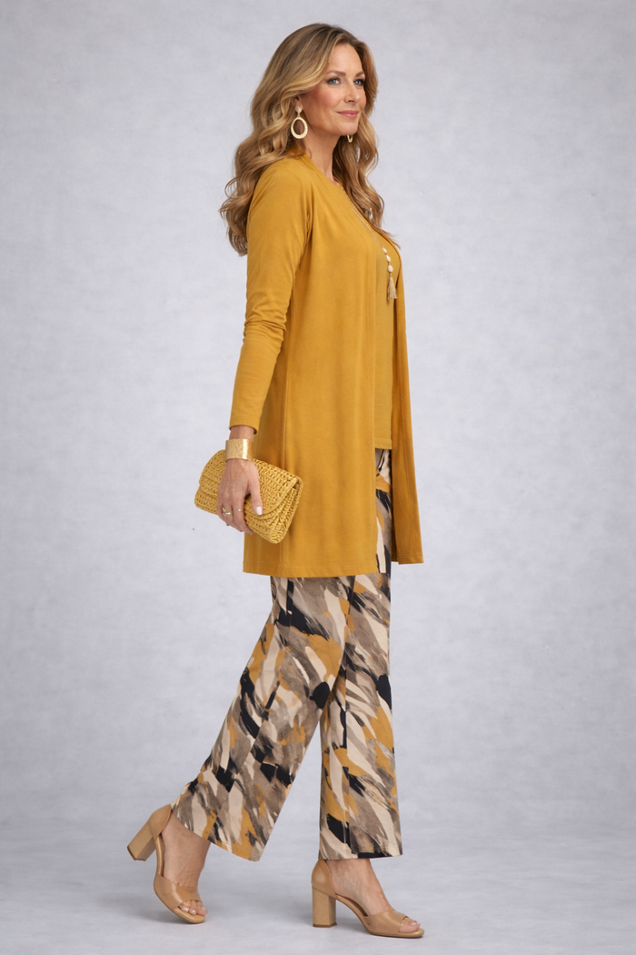 Faelina | Ochre Abstract Print Three-Piece Set