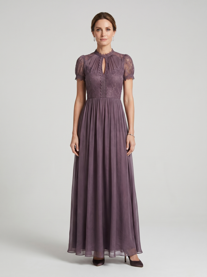 Flavia | Elegant Violeta with Neckline Lagrima and Lace Maxi Dress