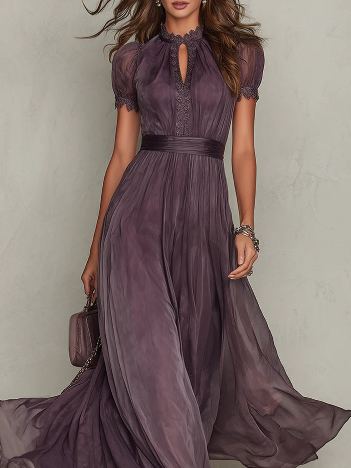 Flavia | Elegant Violeta with Neckline Lagrima and Lace Maxi Dress