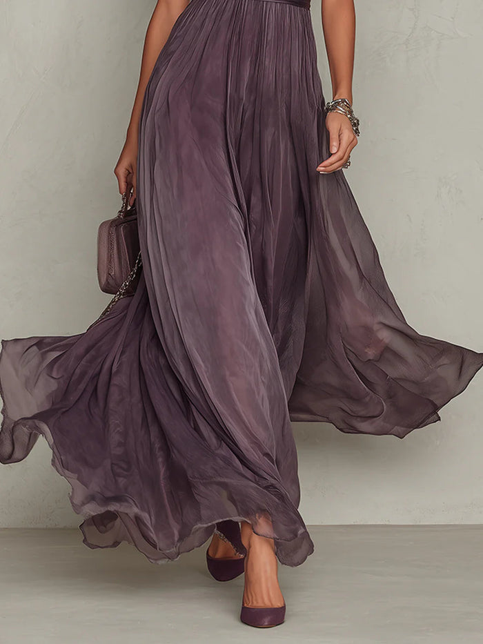 Flavia | Elegant Violeta with Neckline Lagrima and Lace Maxi Dress