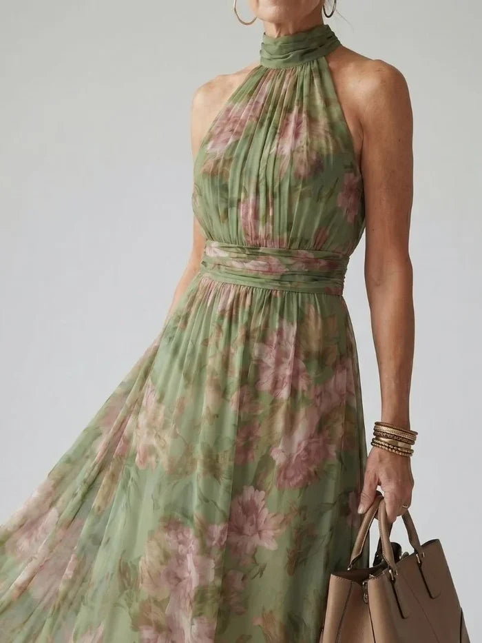 Florine | Green with Floral Print Maxi Dress