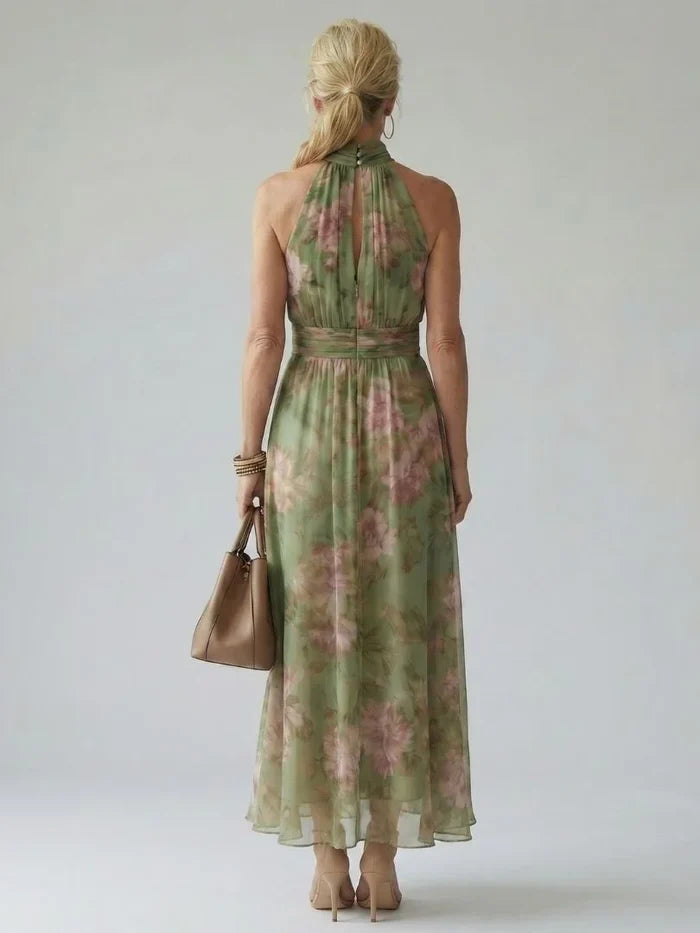 Florine | Green with Floral Print Maxi Dress