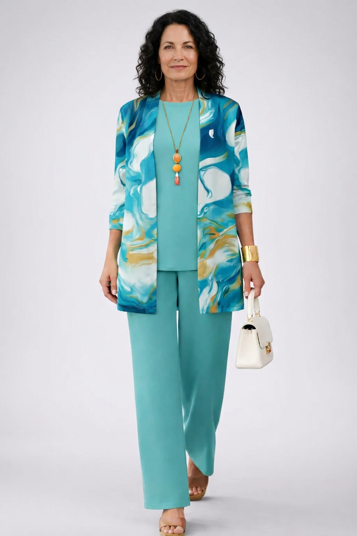 Galena | Turquoise Abstract Print Three-Piece Set