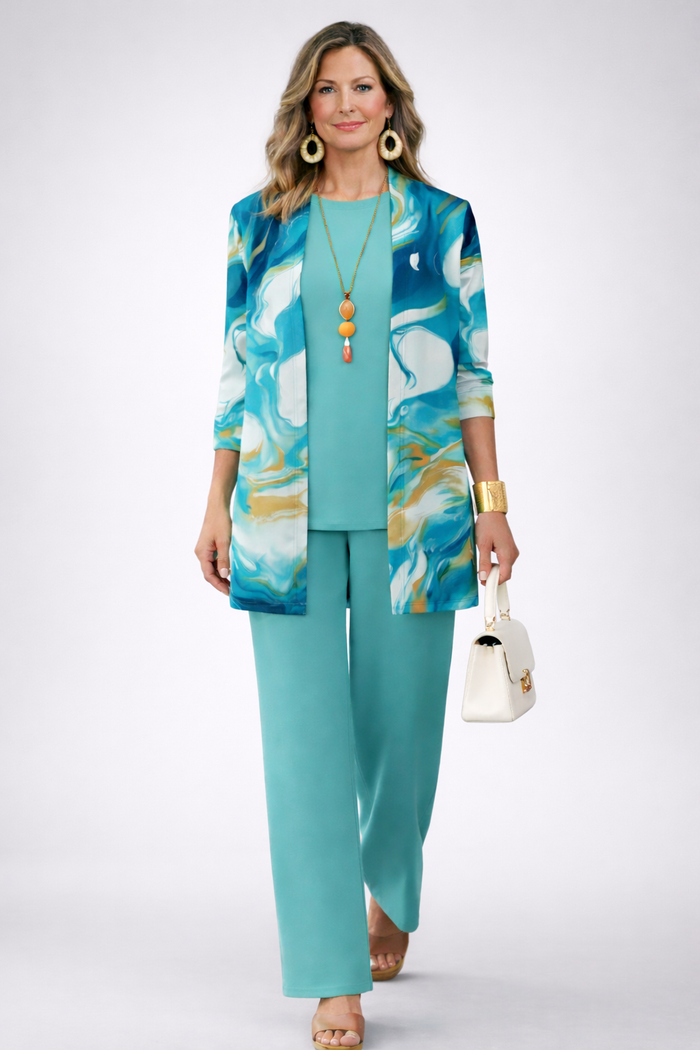 Galena | Turquoise Abstract Print Three-Piece Set
