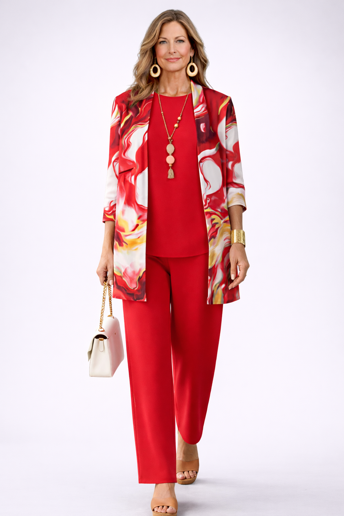Gelsey | Red Floral Three-Piece Set