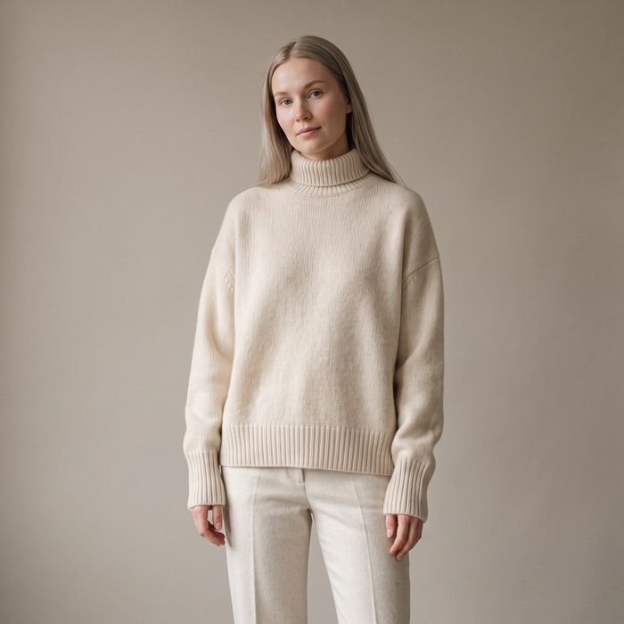Georgia cream fine-knit jumper on model