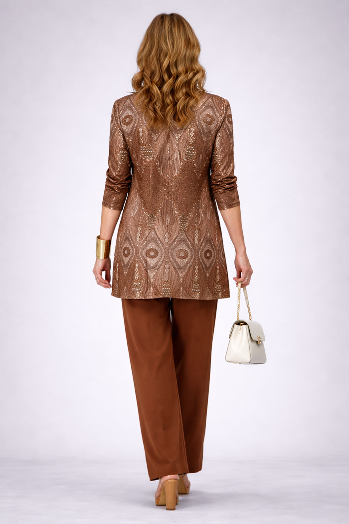 Glenna | Rust Lace-Print Three-Piece Set
