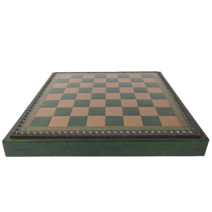 GREEN & GOLD ECOLEATHER | 3-in-1 Box | Chess, Backgammon & Checkers | 3.5cm Squares | 35cm Board | 219GV