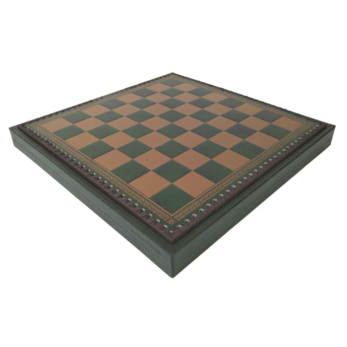 GREEN & GOLD ECOLEATHER | 3-in-1 Box | Chess, Backgammon & Checkers | 3.5cm Squares | 35cm Board | 219GV